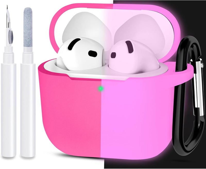 ATUAT Compatible with AirPods 4 Case Cover, Protective Silicone Skin Accessories with Keychain for Women Men for Apple AirPods 4th Generation Case(2024), Front LED Visible, Night Glow Pink - Image 1